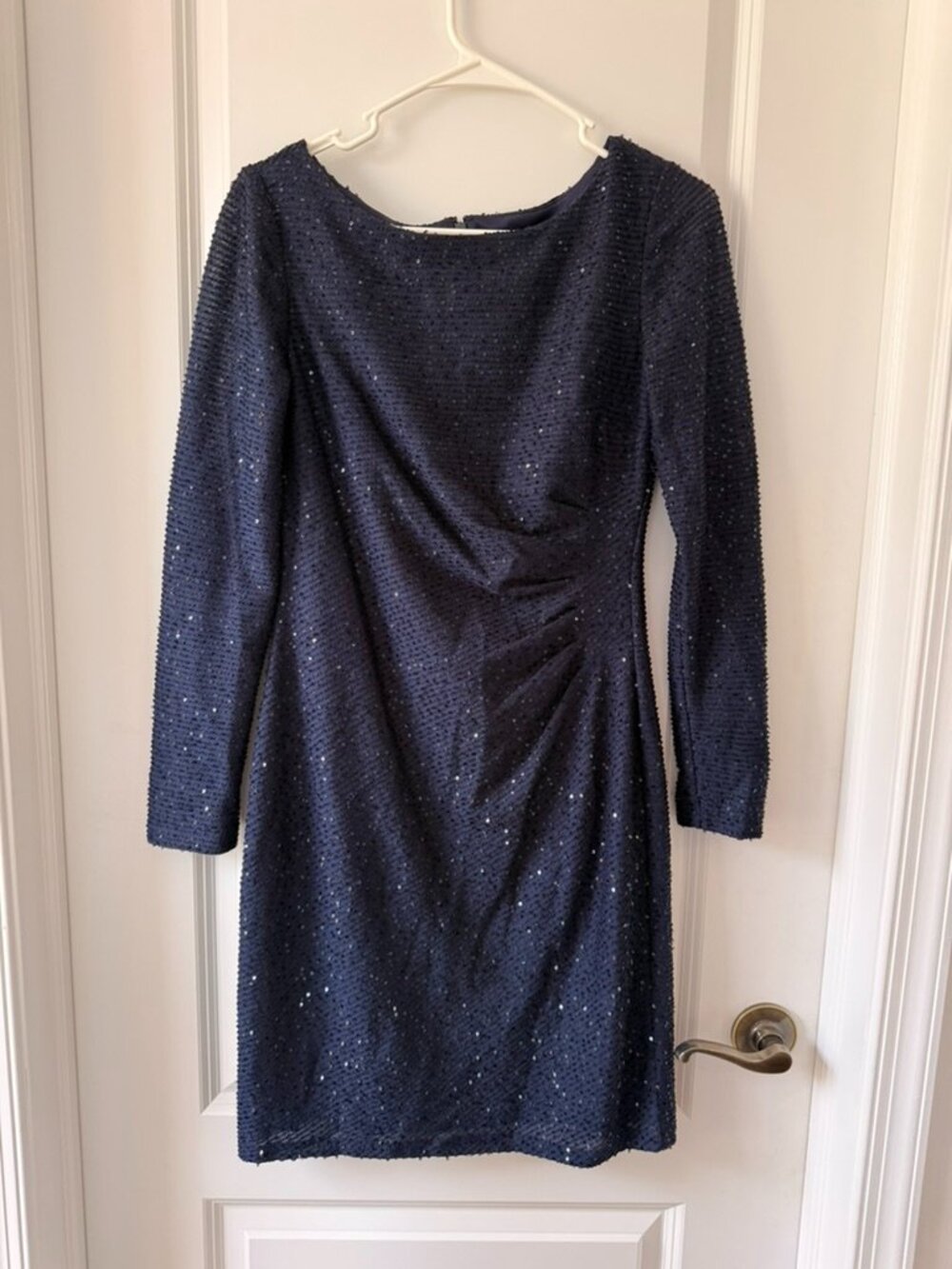 Vince Camuto Navy Sequin Long-Sleeve Sheath Dress
